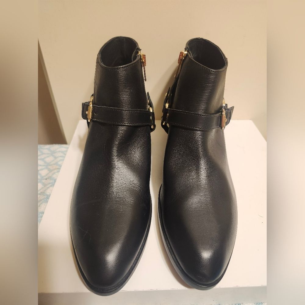 New J. Crew "Remi" Black Leather w/Harness Ankle Boots Size 7.5 (Retail $268) - Picture 5 of 9